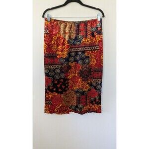 Vintage 90s Accomplice Velvet Velour Midi Skirt L Whimsigoth Patchwork Print